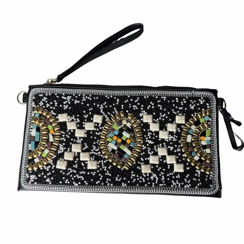 Coco & Carmen Beaded Clutch Wristlet Bag Boho Festival Travel